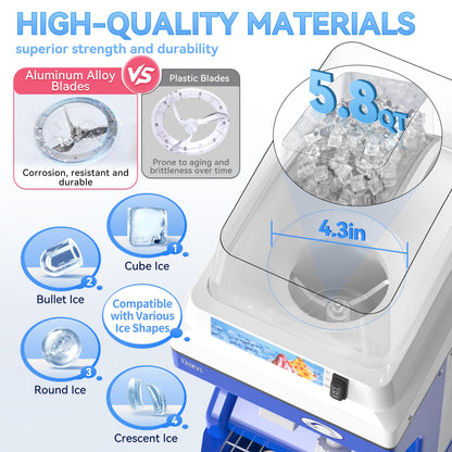 Vtsmax Electric Ice Shaver Machine, 300W Shaved Ice Machine, Thickness Adjustable Snow Cone Maker Machine 661LBs/hr Ice Crusher for Bar Parties Events Snack, Home and Commerical Use Blue(5.8Qt)
