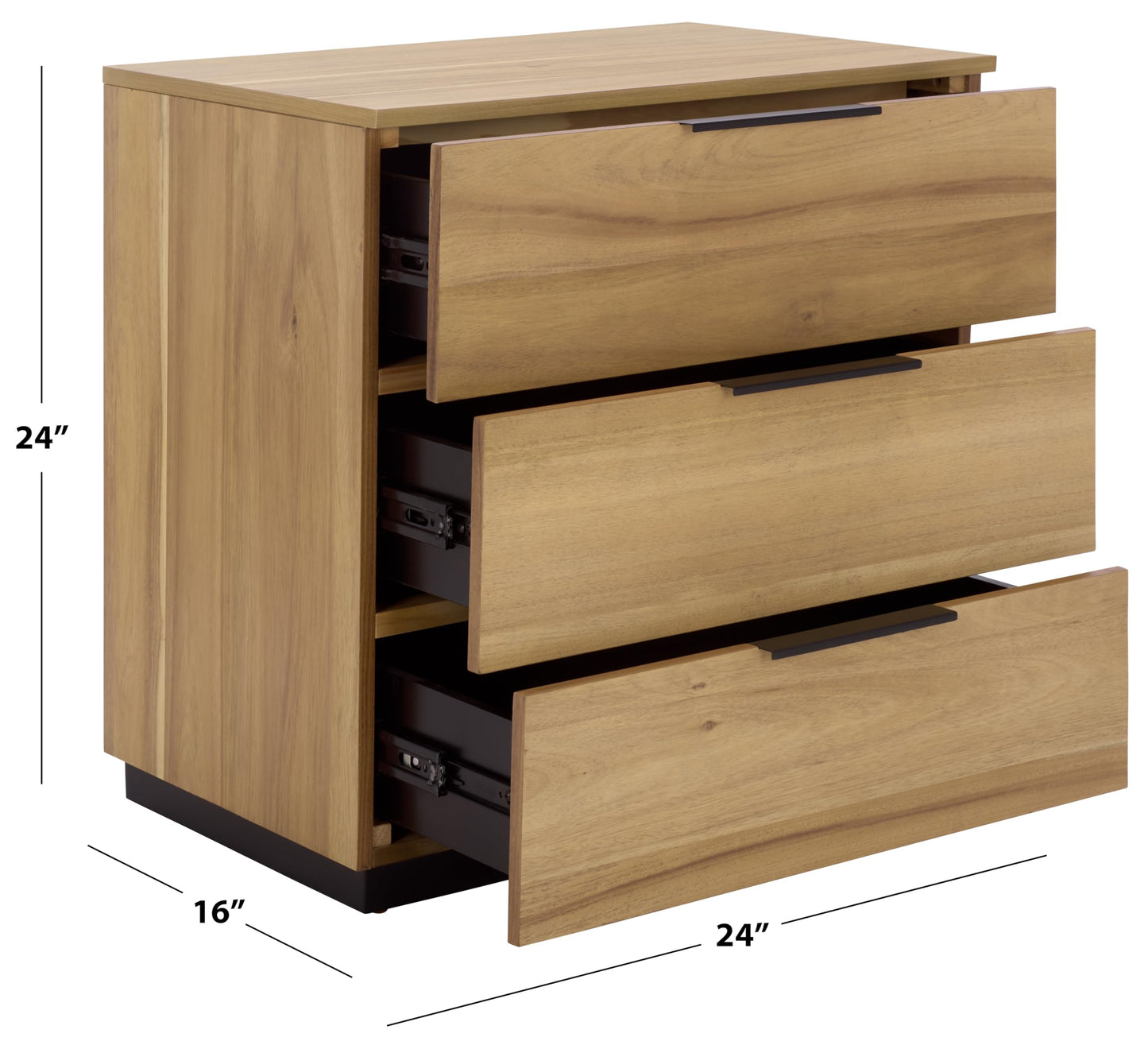SAFAVIEH Home Collection - Brylin 3-Drawer Nightstand Table, Natural with Black Handles & Base, Fully Assembled (NST6404B)