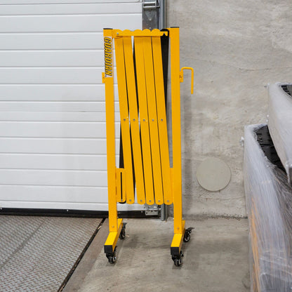 Guardian Expandable Steel Safety Barrier with Locking Wheels, Collapsible Traffic Control Barricade for Parking, Garage, Construction and Outdoor Use