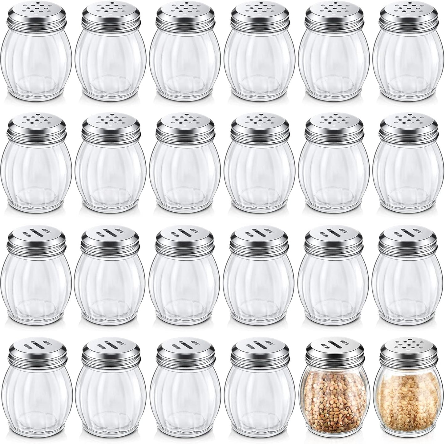 24 Hotop Pieces Glass Spices Shaker with Perforated Top Cheese Shaker with Slotted Stainless Steel Top Retro Swirl