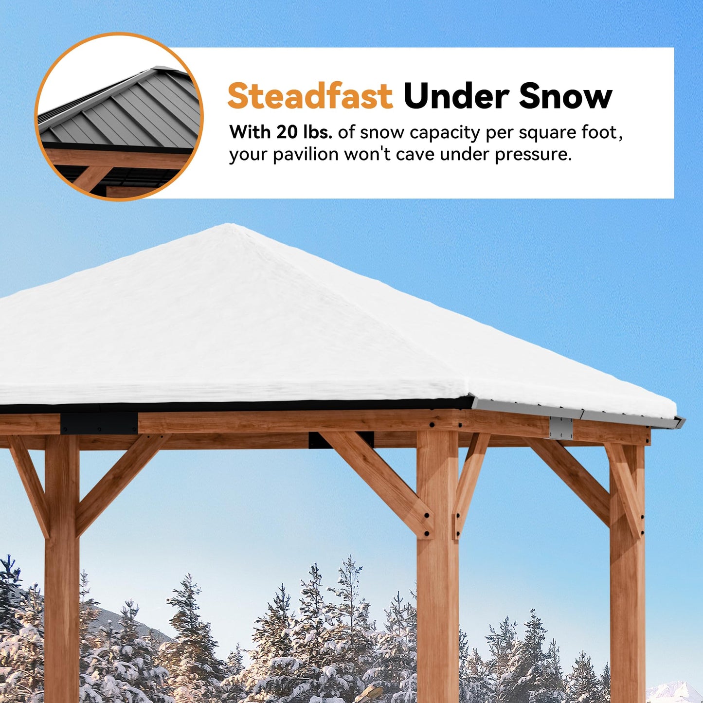 Modern Shade Tranquil Grove Wood Gazebo 10' x 10', Permanent Hardtop Gazebo with Galvanized Steel Roof, Mosquito Netting and Curtains, Cedar Outdoor Gazebo with Sturdy Hooks for Backyard