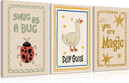 Silly Goose Nursery Canvas Wall Art - Cute Animal Insect Decor | Rustic Farmhouse Print for Kids' Rooms