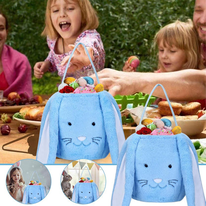 XinblueCo Plush Easter Bunny Basket - Personalized Egg Hunting Easter Bags with Long Plush Ear, Bunny Tote Bags for