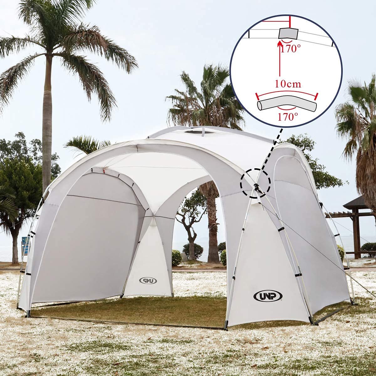UNP Easy Beach Tent Pop Up Canopy UPF50+ Tent with Side Wall, Ground Pegs, and Stability Poles, Sun Shelter Rainproof, Waterproof for Camping Trips, Backyard Fun, Party Or Picnics (10x10 ft, White)