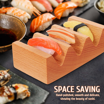 Kichvoe Wooden Sushi Stand Sushi Rack with 3 Slots V Shaped Holder for Serving Rolls on Kitchen Counter and Dining Table 5.11X2.87X1.69 Inches