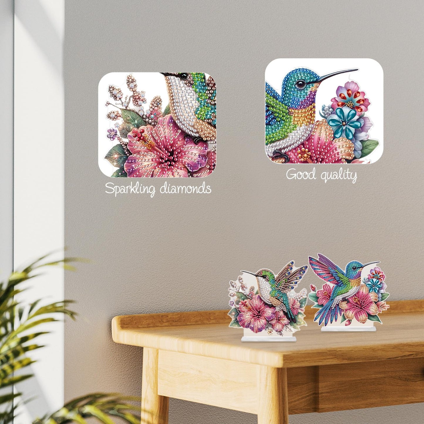 antor 2 Pcs Hummingbird Diamond Painting Desktop Ornaments Kit for Adults Beginner 5D DIY Diamond Art Tabletop Decorations Special Gem Mosaic Arts Crafts Home Bedroom Table Decor