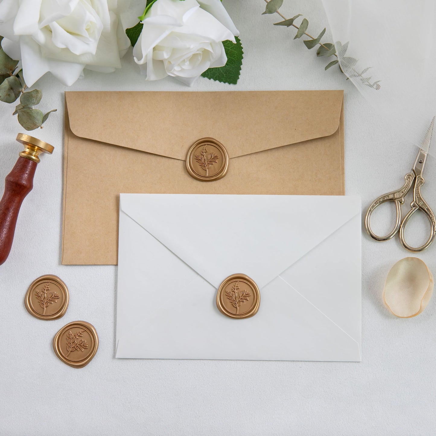 Uwilowe 60 Pcs Gold Wax Seal Stickers, Stamp Seal Envelope Stickers - Perfect for Wedding Invitation, Gift Box Craft Wrapping, Christmas Cards Decor