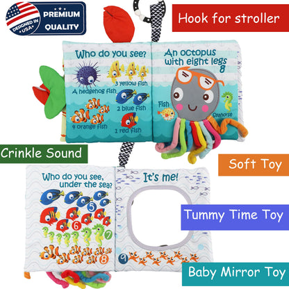bebe mondo Unicorn Baby Crinkle Books & Fish Teething Toy for Newborn Babies Infants 0-3-6-12-18 Months Baby Gift