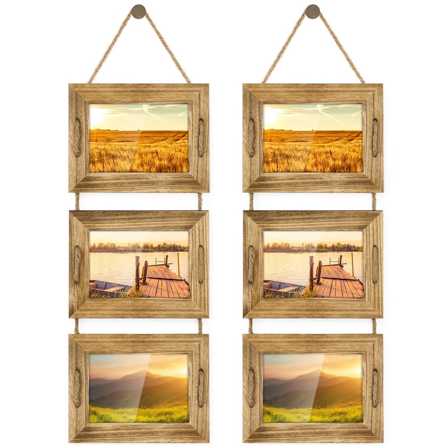 DLQuarts 5x7 Hanging Picture Frames Collage Wall Decor, 3-Frame Set, 3.5x5 with Mat or 5x7 Without Mat, Rustic Solid Wood Photo Frame Pack of 2 Carbonized Black