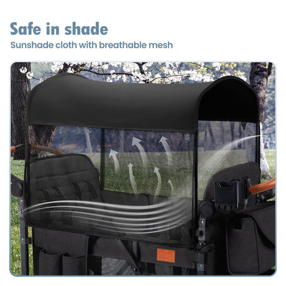 ZTDM Wagon Stroller for 4 Kids, All-Terrain Wagon for Toddler with Canopy, Parent Organizer, Shoulder Bag, Adjustable Handlebar, Phone Holder, High Seat & 5 Point Harness, Ultimate Quad (Black)