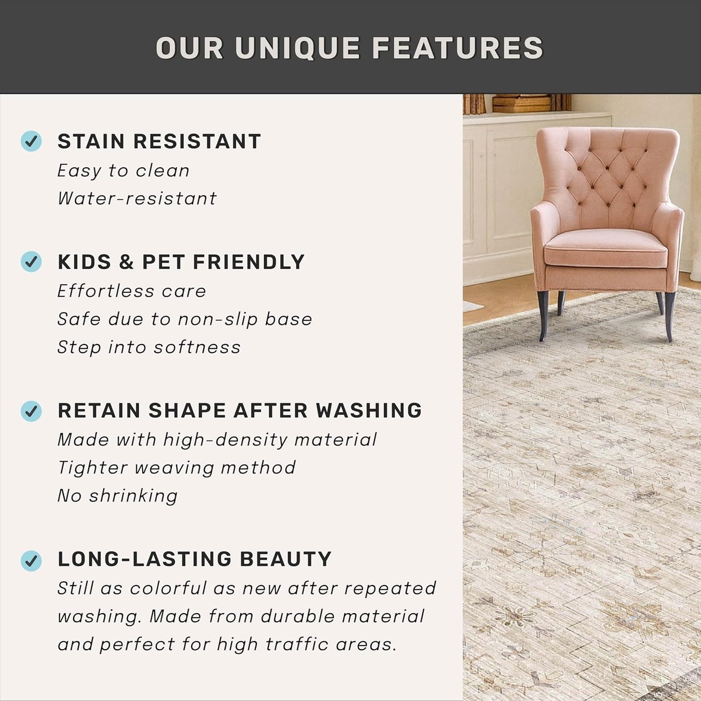 Regine Switzerland Farmhouse Area Rug - Soft Low Pile 7x10 | Non-Slip Rubber Backing, Light Beige Geometric Design