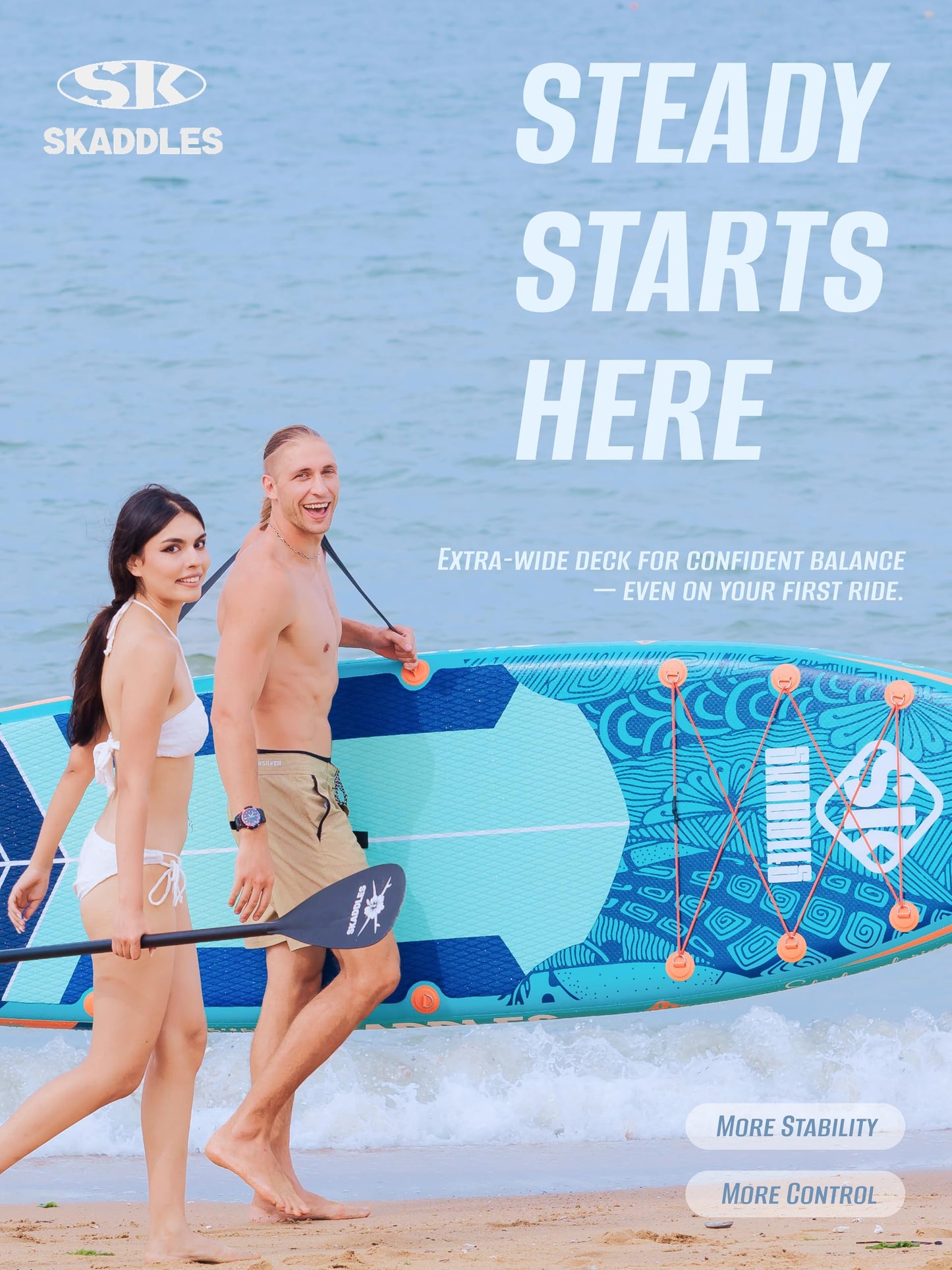 SKADDLES 11’6 × 35" Inflatable SUP–Super Wide, Stable Stand Up Paddle Board for Adults, Youth, Family & Pets, High Weight Capacity, Non-Slip EVA Deck, Premium Accessories (FLASHLINE · Reef Runner)