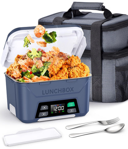 Docusvect Rechargeable Heated Lunch Box for Men, 1.3L Cordless Electric Lunch Box for Adults with Smart Scheduled Heating, Portable Food Warmer with Complete Accessories