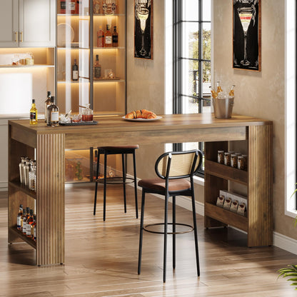 Tribesigns 63-Inch Bar Table, Farmhouse Counter Height Pub Table with Storage Shelves, High Top Bar Unit for Kitchen, Dining Room, Bistro, Rustic Brown