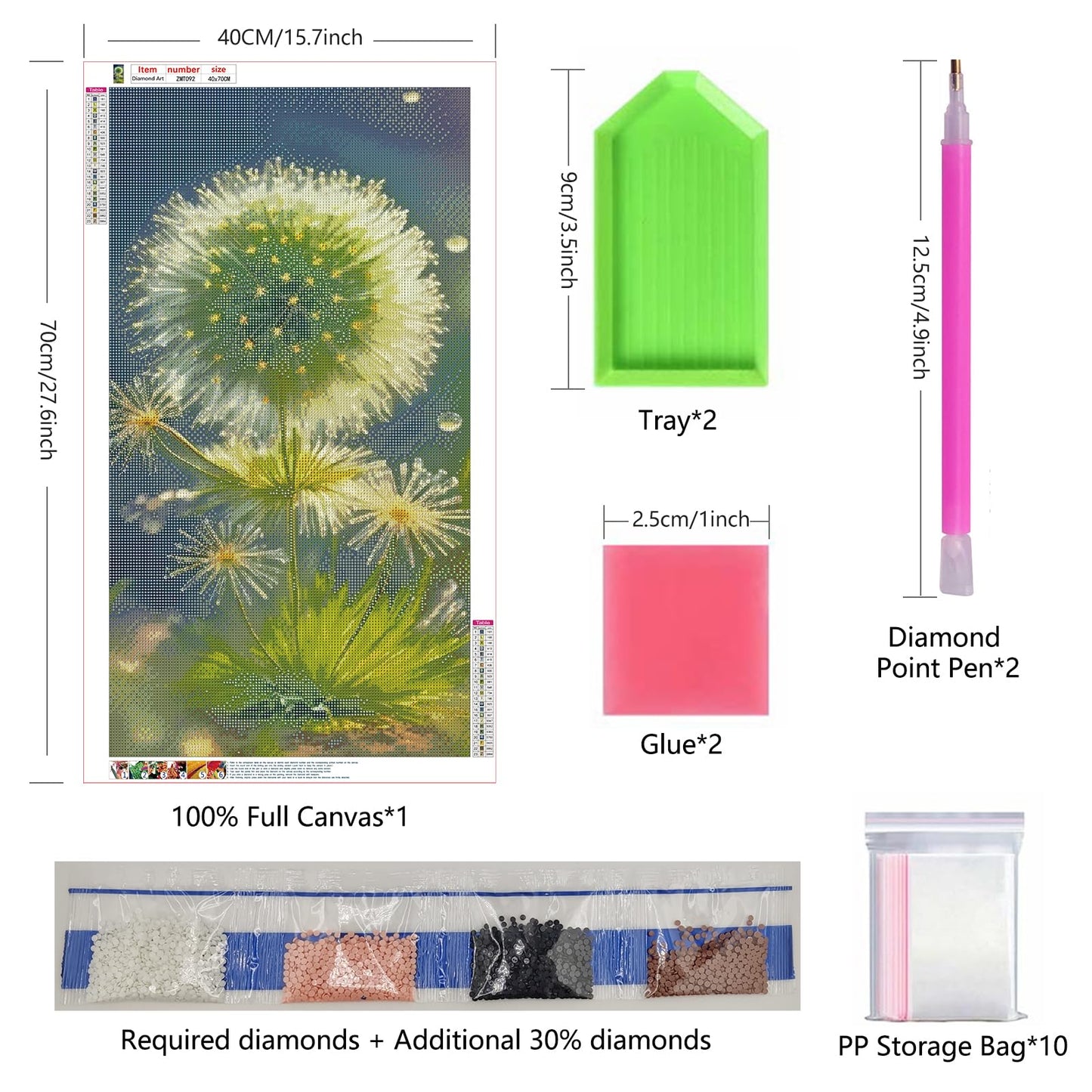 ZHUMUTO Large 5D Diamond Art Painting Kits for Adults,15.7x27.5inch Dandelion B DIY Full Round Drill Diamond Dots Large Size,Big Gem Art and Crafts for Home Wall Decor Gifts