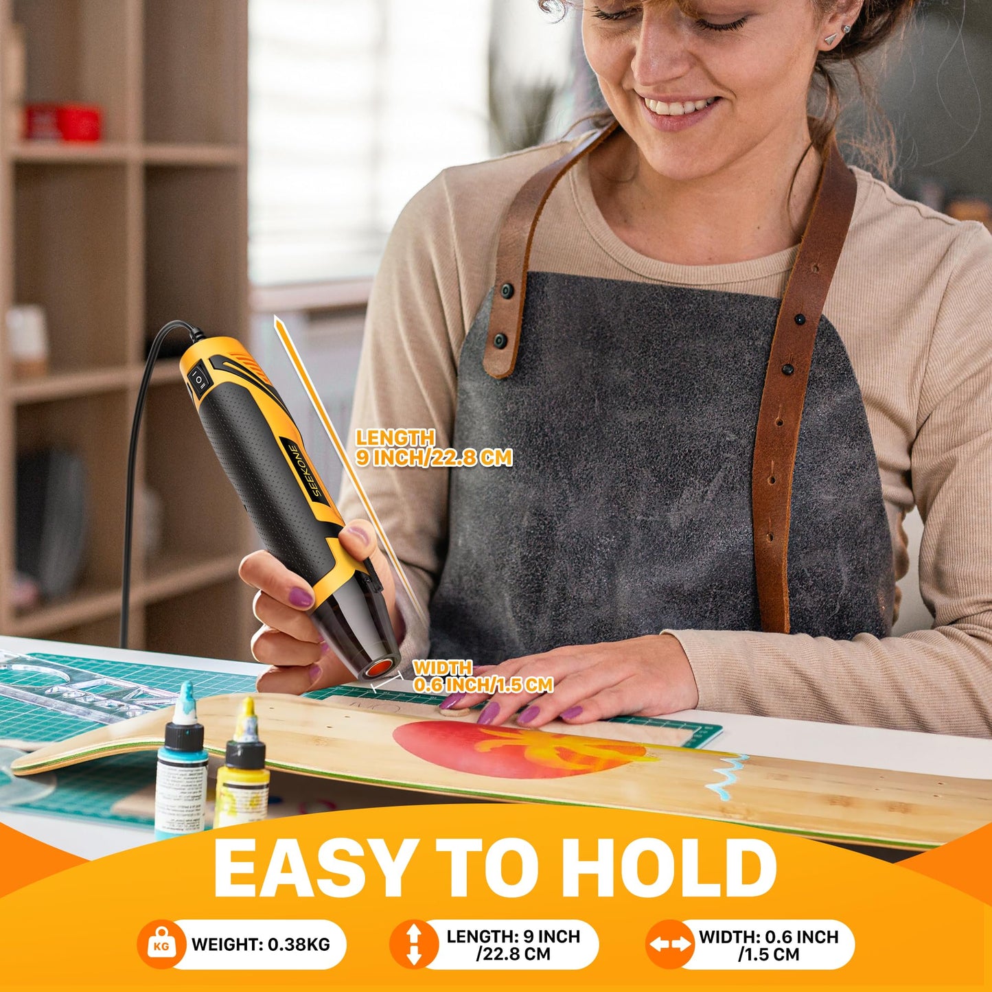 SEEKONE Mini Heat Gun, 350W 2-Temp Settings 500℉ & 842℉（260℃& 450℃） Fast Heat Hot Air Gun Tool with Reflector Nozzle and 4.9Ft Long Cable Overload Protection for Crafting, Vinyl Wrap and Shrink Tubing