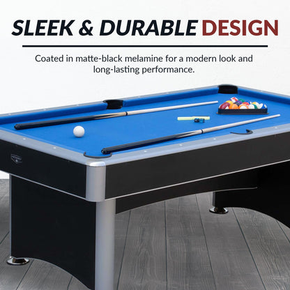 Hathaway Maverick II 7 Foot Pool Table with Table Tennis Top – with Accessories for Both Games – Space-Saving Ping Pong and Pool Table Combo for Families – Matte Black Finish, Blue Felt