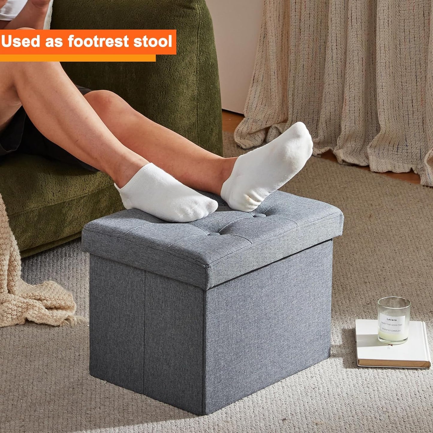 17x13x13inches ALASDO Storage Ottoman Footrest Stool Small Ottoman with Storage Foldable Ottomans Foot Rest Footstool