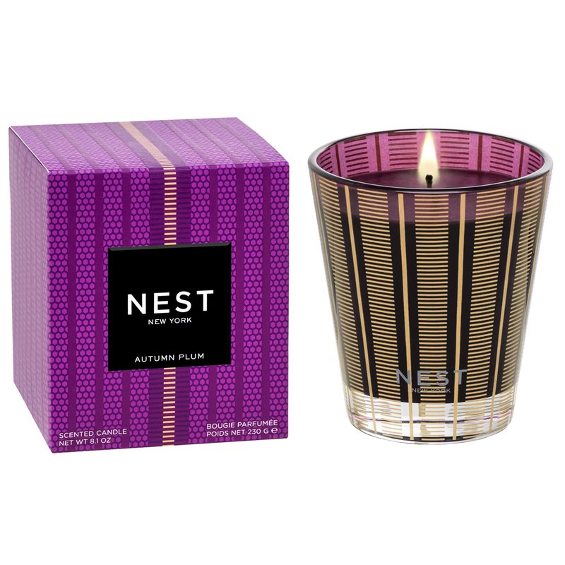 NEST New York Scented Classic Candle, Autumn Plum - 8.1 oz - Up to 60-Hour Burn Time - Reusable Glass Vessel