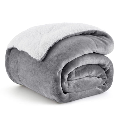 Bedsure GentleSoft Sherpa Fleece Blankets Queen Size for Bed - Thick and Warm, Soft Fuzzy Plush Queen Blanket for Winter, Grey, 90x90 Inches