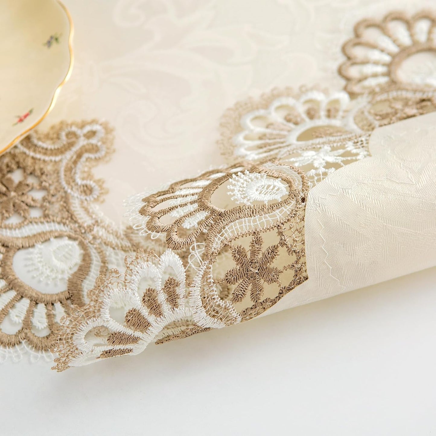24x24 inch Lace Small Square Tablecloth Embroidered Farmhouse Table Cloth with Macrame Border Side Table Cover