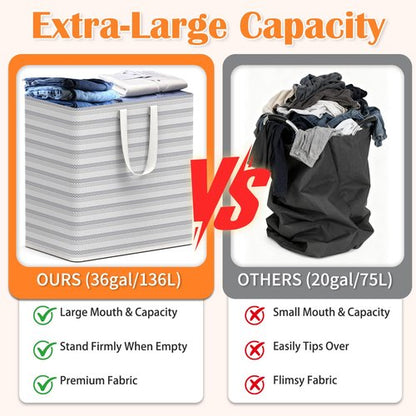 Fopeat XXXL 36gal(136L) Large Laundry Basket, Laundry Hamper 2 Section with Reinforced Handles, Waterproof Collapsible Clothes Hamper for Bedroom Laundry Room Dorm Bathroom