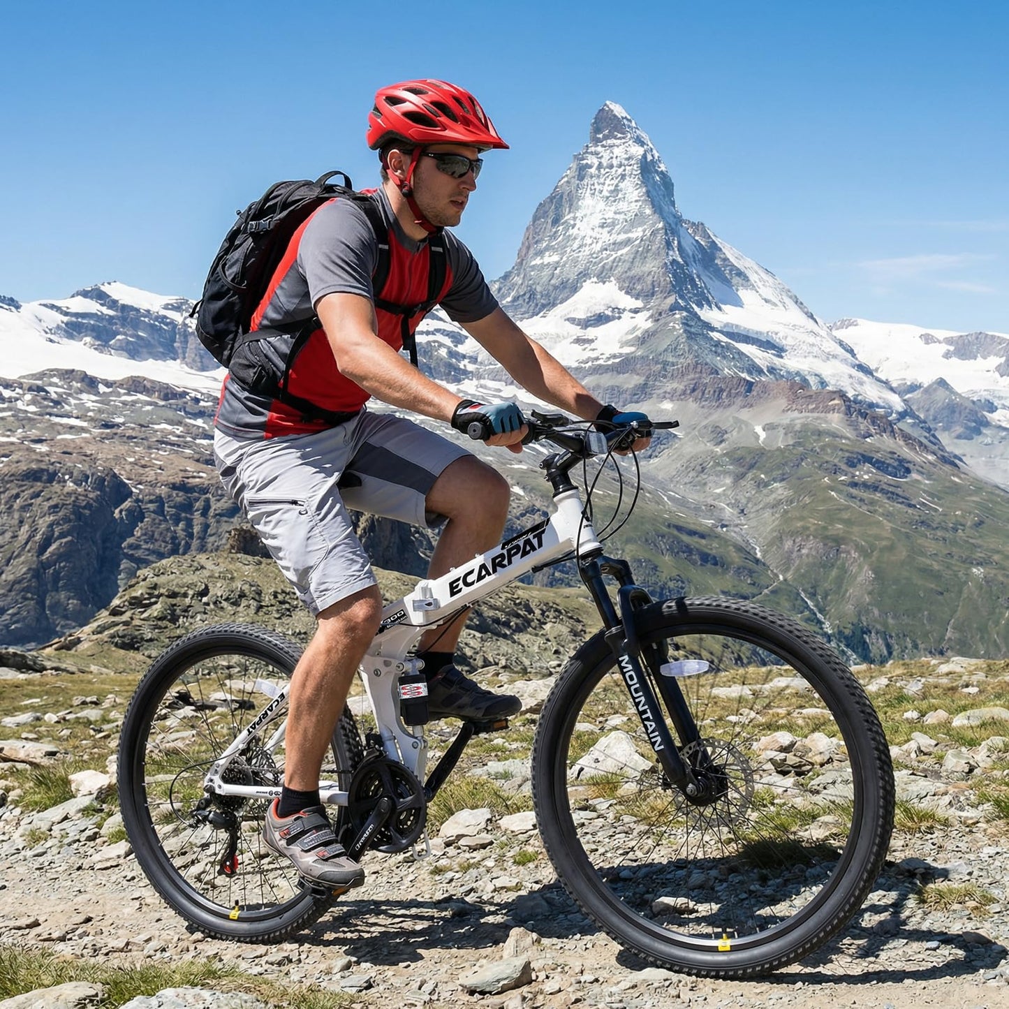 richvelo 26 Inch Foldable Mountain Bike, 21 Speed with Double Shock Effect, High Carbon Steel Frame, Double-Kill Disc Brake System, Unique Design and Ergonomic Frame & Cushion, White