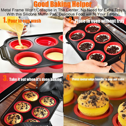 YiYeraio Silicone Muffin Pan, 6 Cups Muffin Pans for Baking with Metal Frame, Cupcake Pan, Egg Bite Molds, Muffin Tin Tray Easy to Pop Nonstick Non Toxic Bakeware for Oven