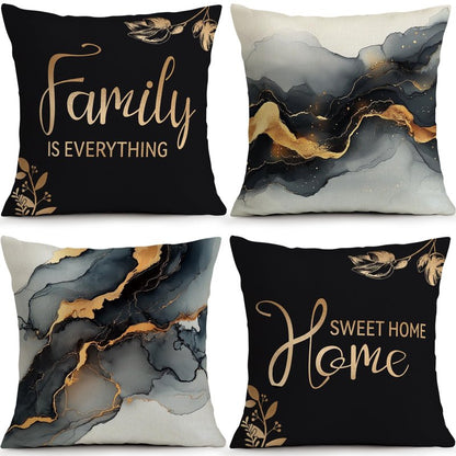 BEWQ Bless Home Black Gold Marble Throw Pillow Covers, 18X18 inch Set of 4 Square Modern Outdoor Pillow Cases Decorative Cushion Covers, for Home Couch Sofa Car Decor