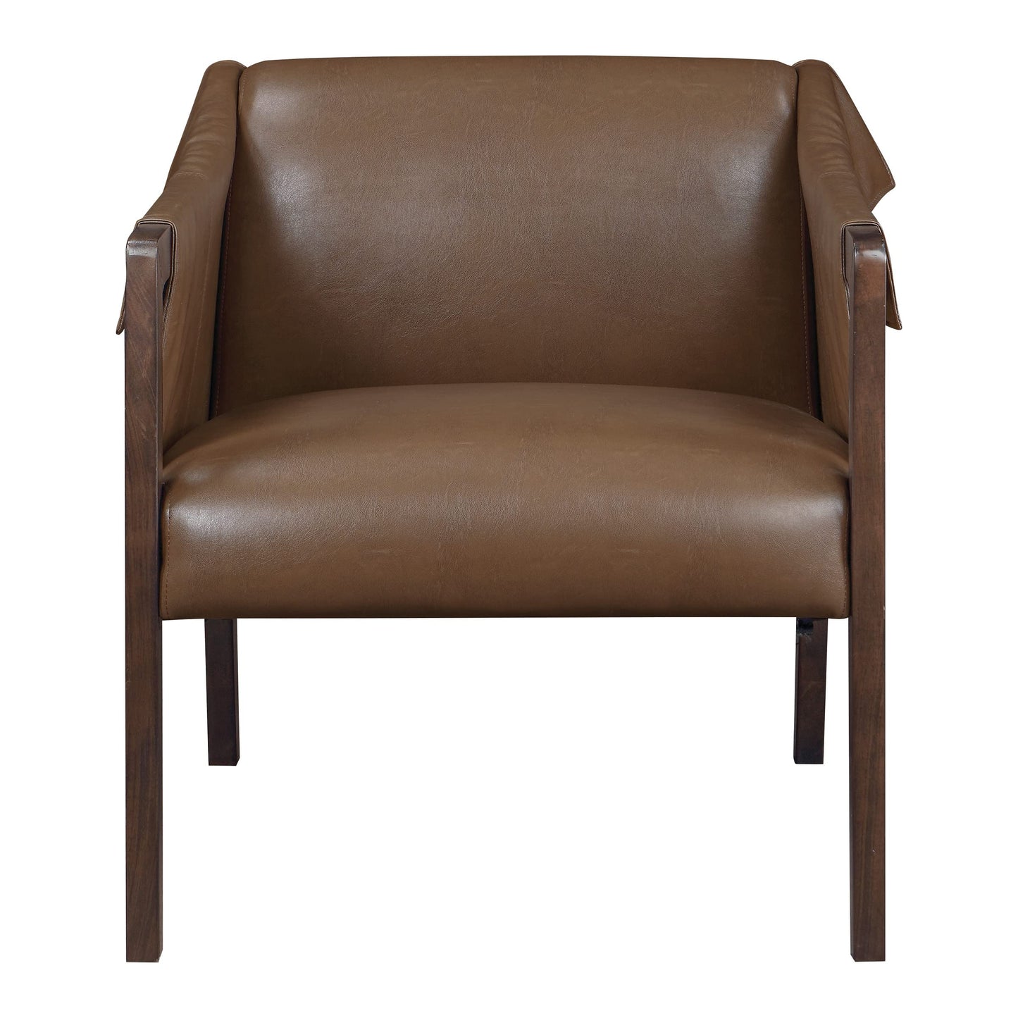 OSP Home Furnishings Parkfield Faux Leather Accent Chair with Sling Buckle Design and Solid Wood Frame, Molasses