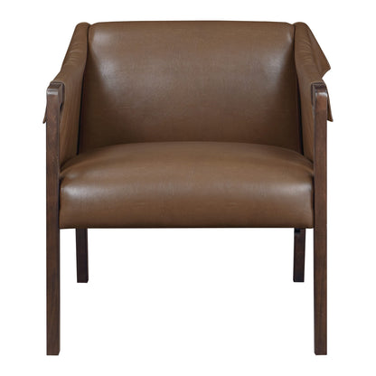 OSP Home Furnishings Parkfield Faux Leather Accent Chair with Sling Buckle Design and Solid Wood Frame, Molasses