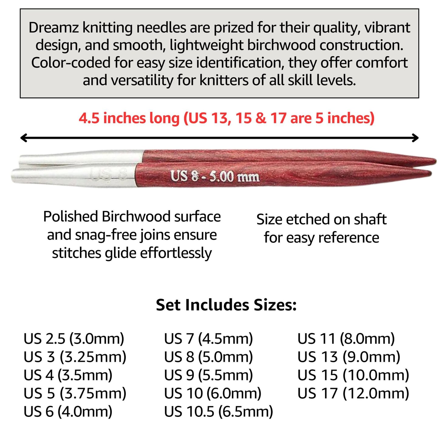 KnitPro Dreamz Grande Set 5 inch Circular Knitting Needles Size 2.5, 3, 4, 5, 6, 7, 8, 9, 10, 10.5, 11, 13, 15, 17 Interchangeable, 6 Cables, 4 Connectors, Fabric Case & More with Project Bag