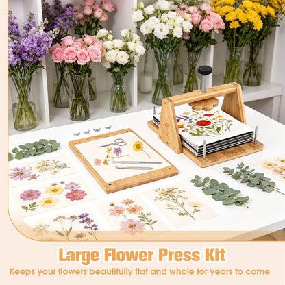 Bemoauty Flower Pressing Kit for Adults and Teens, 6 Layers Wood Flower Press 11.8" x 8", Flower Preservation Kits with 6 Sponge Sheet, Drying Plates and 24 Lining Papers, DIY Art & Crafts Gift