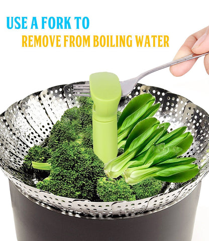 Consevisen Vegetable Steamer Basket for Cooking Food, Stainless Steel Veggie Steam Basket for Pot, Folding Expandable Steaming Insert with Extendable Handle Fits Various Size Pot, 7.1" to 11"