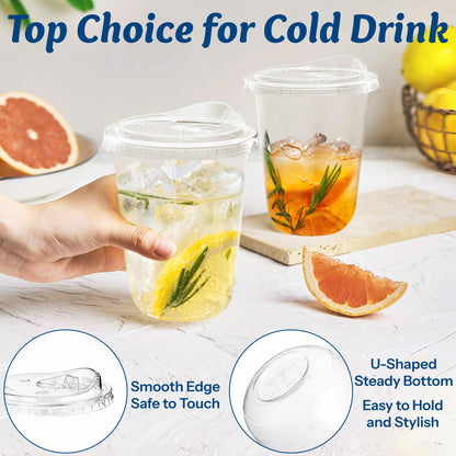 Homestockplus 25 Pack 15 oz BPA-Free Clear Plastic Cups with Strawless Sip Lids - Leak-Proof Round Bottom Disposable Iced Coffee Cups for Kids, To-Go Cold Drinks, Ideal for Small Parties & Daily Use