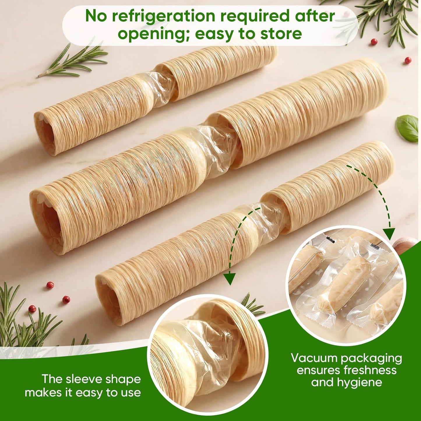 15m/49ft 19mm/ 3/4'' 1 FAIRSKY HALAL Grade A Collagen Sausage Casings, Edible Drying Casing Longer Length