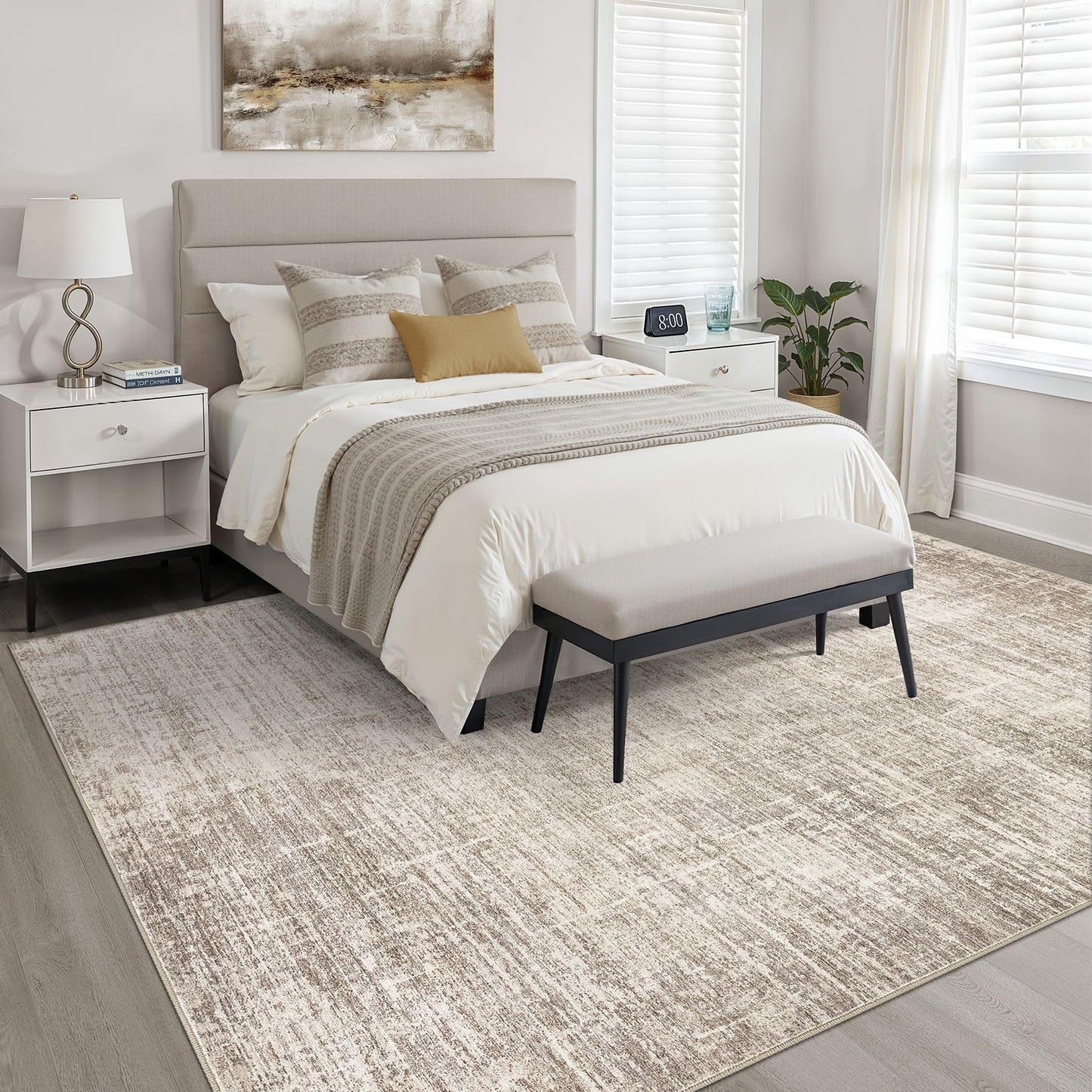 10x14 Area Rugs Living Room: Washable Large Neutral Brown Rug Abstract Soft Modern Stain Resistant Indoor Floor Non-Slip Carpet for Bedroom Nursery Kids Office Playroom Dining Room Under Table Home
