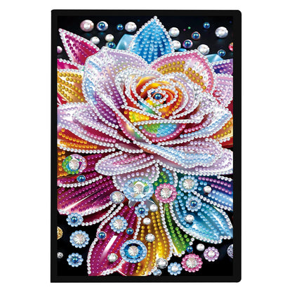 JISHSHAY Flower Diamond Art Notebook Journal Flower Diamond Painting Note Book Gem Art Sketchbook Mosaic Kits for Adults Diary Gem Painting Leather Journal Blank Notebook with Special Shaped Drills A5