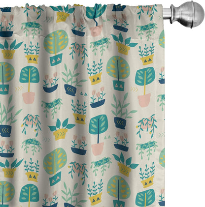 Lunarable Botanical Curtains, Vintage Doodle Pattern of Home Plants, 2 Panel Set for Living Room, 28" x 84", Eggshell