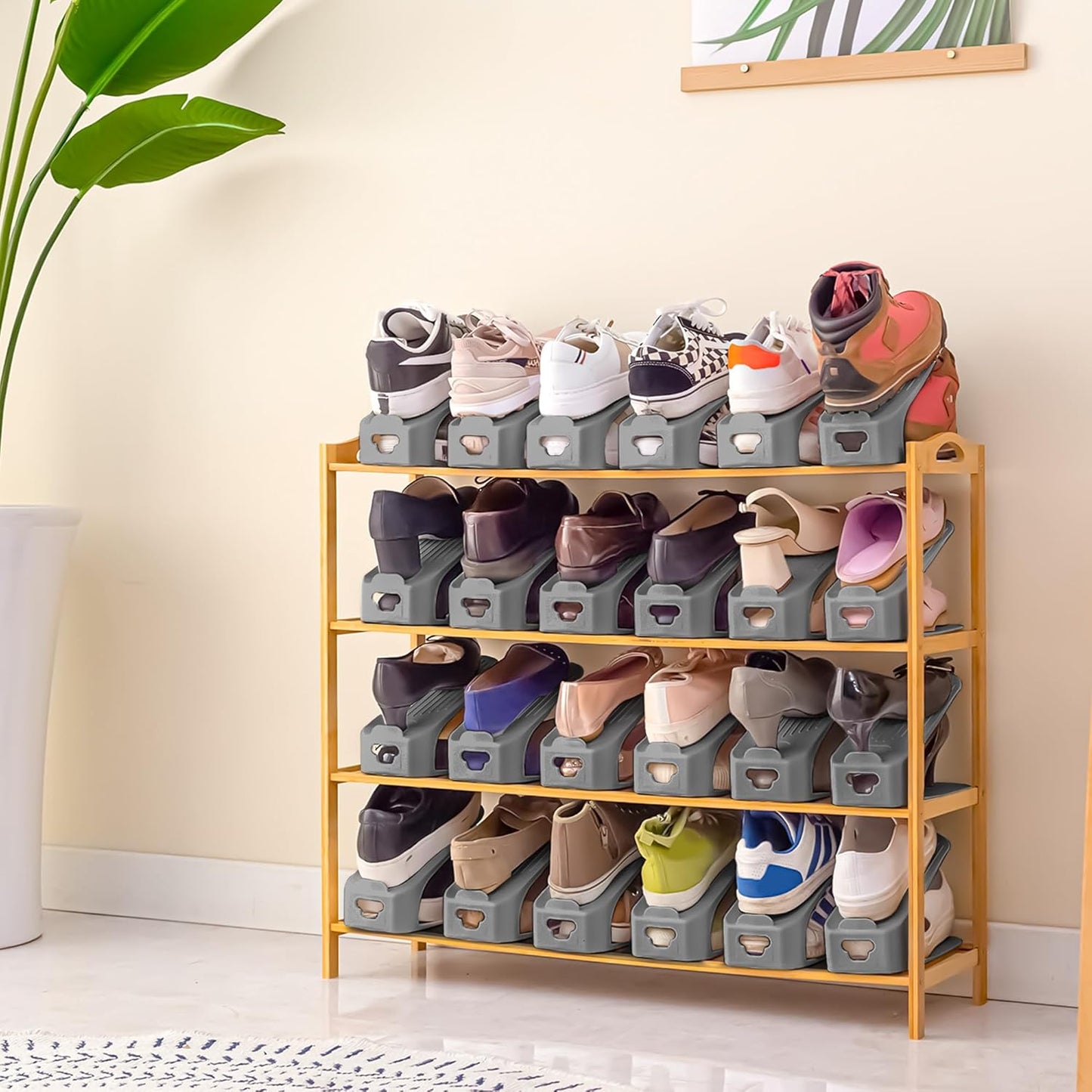 20 Pack, Closet, One-Piece Shoe Slot Organizer Space-Saving Stackers for Entryway & Shoe Rack | No Assembly Needed