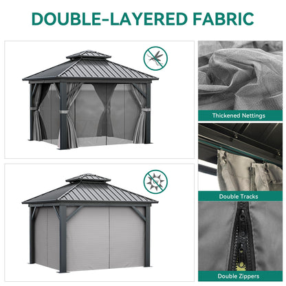 YITAHOME 10X10FT Hard Top Metal Gazebo Patios Double Roof Canopy Aluminum Frame Garden Gazebo Tent Curtains Netting for Patios Backyards Decks Lawns Gray