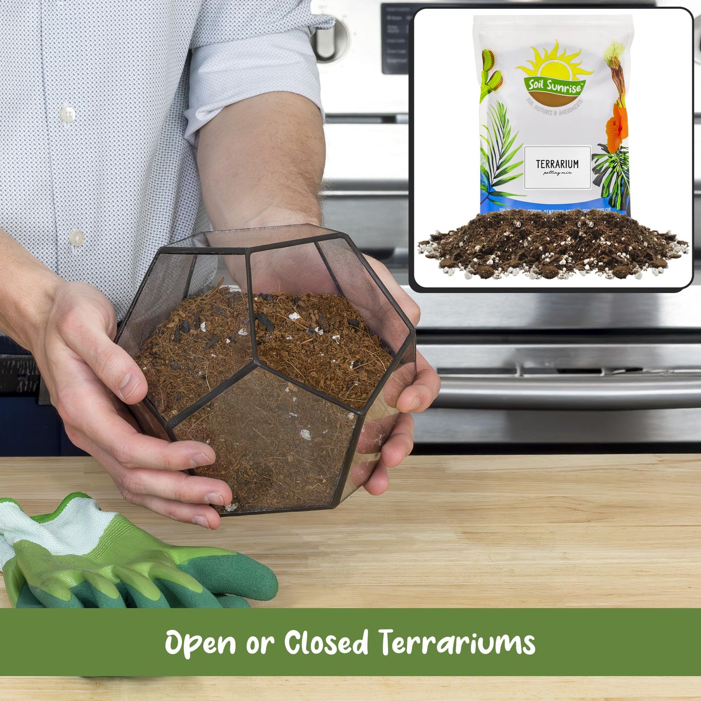 Soil Sunrise Terrarium Potting Soil Mix (4 Quarts) w/Blended Filtering Charcoal Custom Made for Terrariums