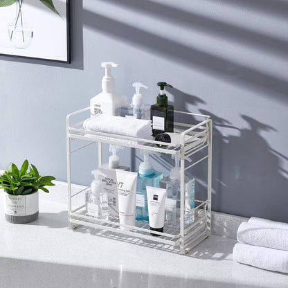 zccz 2-Tier Bathroom and Kitchen Organizer, Easy Assembly Storage in White Cream Color for Countertop