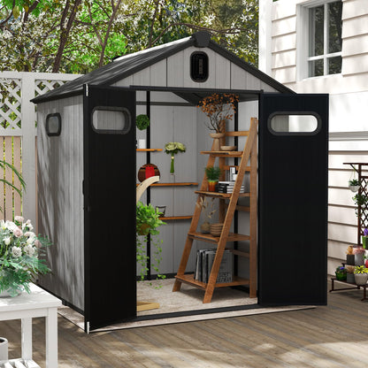 Domi 6x6Ft Resin Outdoor Storage Shed, Small Plastic Garden Shed with Carpet, Outside Weatherproof Storage Building for Tools, Bike, Lawn Mower, Patio, Backyard
