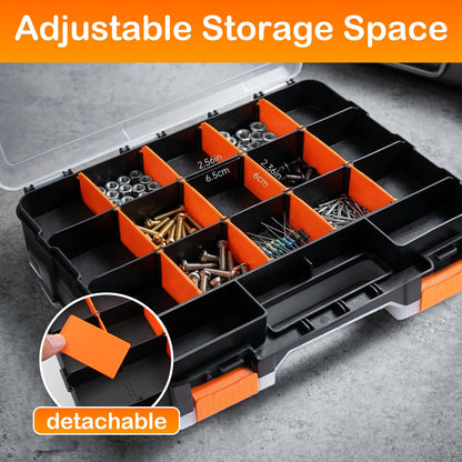 NOEAIKE Plastic 2-Pack Tool Box,Double Side Tool Organizer Small Parts Tool Box Hardware Organizer with Removable Plastic Dividers for Bead/Screws/Nuts/Nails/Bolts/Bins/Crafts