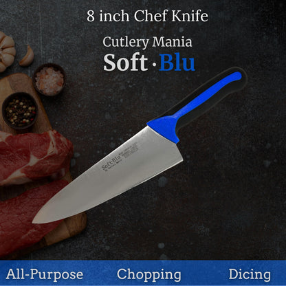 Cutlery Mania SoftBlu Professional Kitchen Knifes, X50CrMoV15 German Stainless Steel, Non-Slip Soft Grip Handle (Chef, 8")