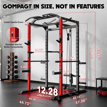 Goimu C1-V4 Power Cage, 2000LBS Squat Rack with LAT Pulldown, Multi-Function Weight Cage Strength Training Machine, Workout Cage with More Attachments for Home Gym Garage (220LBS BK Home Gym Package)