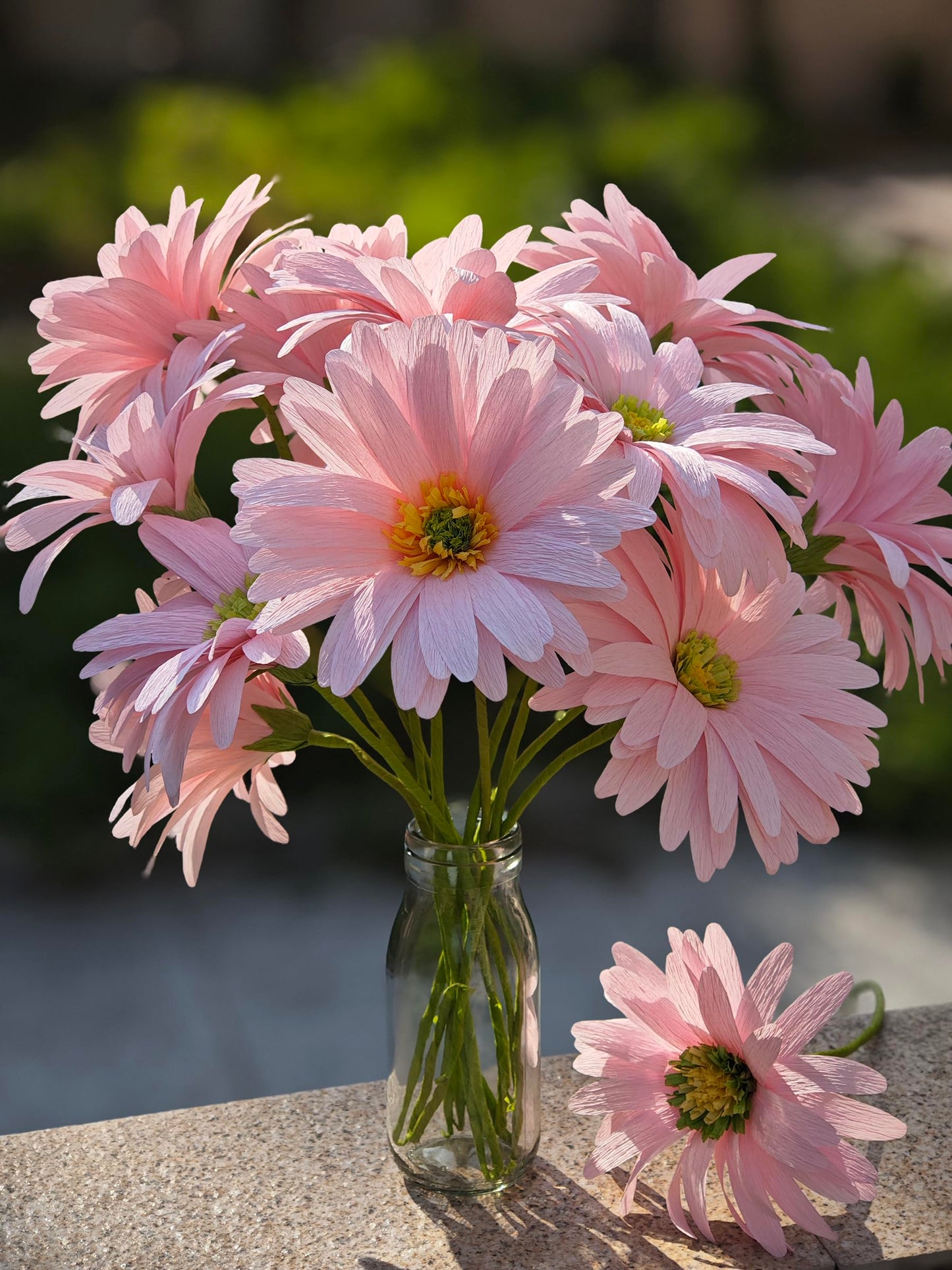 Pink Daisy for Home Decor Events DIY Crepe Paper Flower Bouquet Making Kit Complete Craft Materials for Floral Art 12 Qty