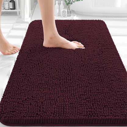 OLANLY Bath Rugs - Extra Soft Chenille | Quick-Dry, Machine Washable, 36x24, Black Cherry