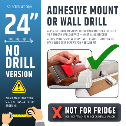 24" Strong Adhesive (No Drill) Magnetic Knife Holder for Wall - Professional Knife Strip - No Screws Needed - Adhesive Backing - Stainless Steel Knife Bar (Upgraded Version – Will Not Fall)